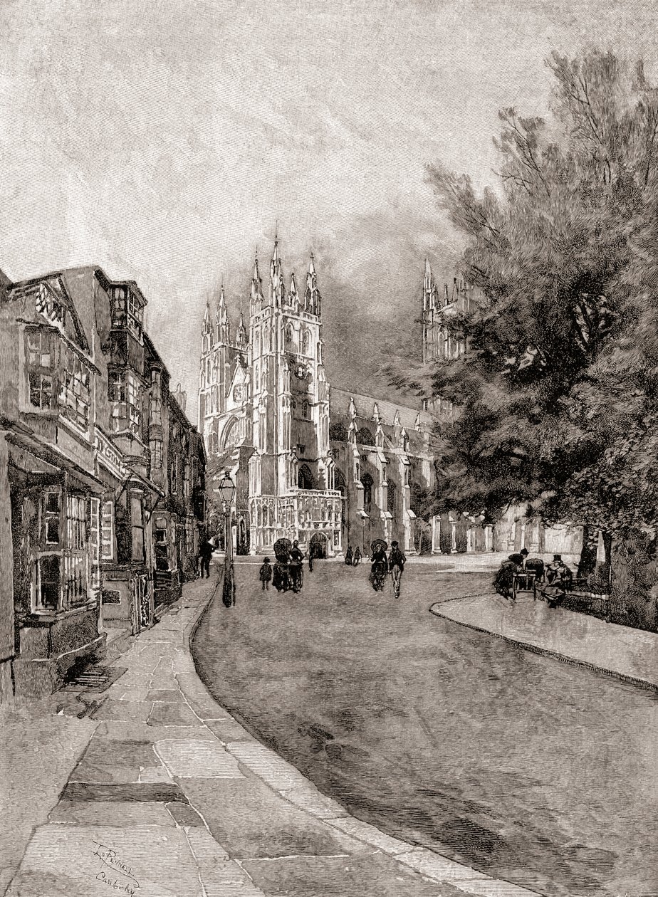 Canterbury Cathedral, fra Christchurch Gateway, fra The Century Magazine, udgivet 1887 (gravering) af Unbekannt Unbekannt