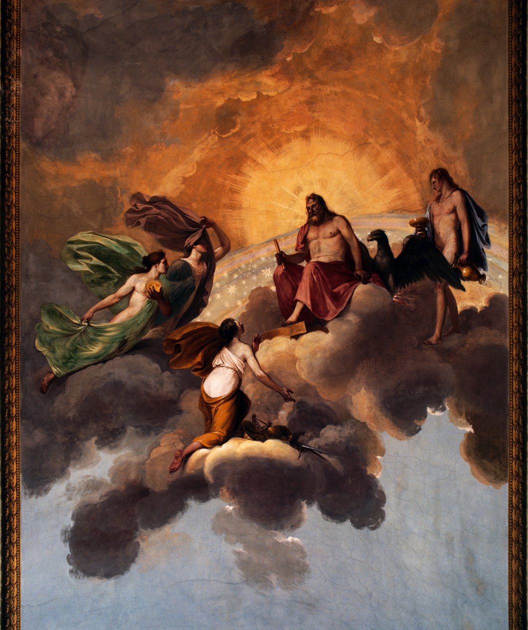 Kristus og engle, freskomaleri på loftet ved indgangen til soveværelset i Royal Apartment, Ducal Palace, Lucca, Toscana, Italien af Unbekannt Unbekannt