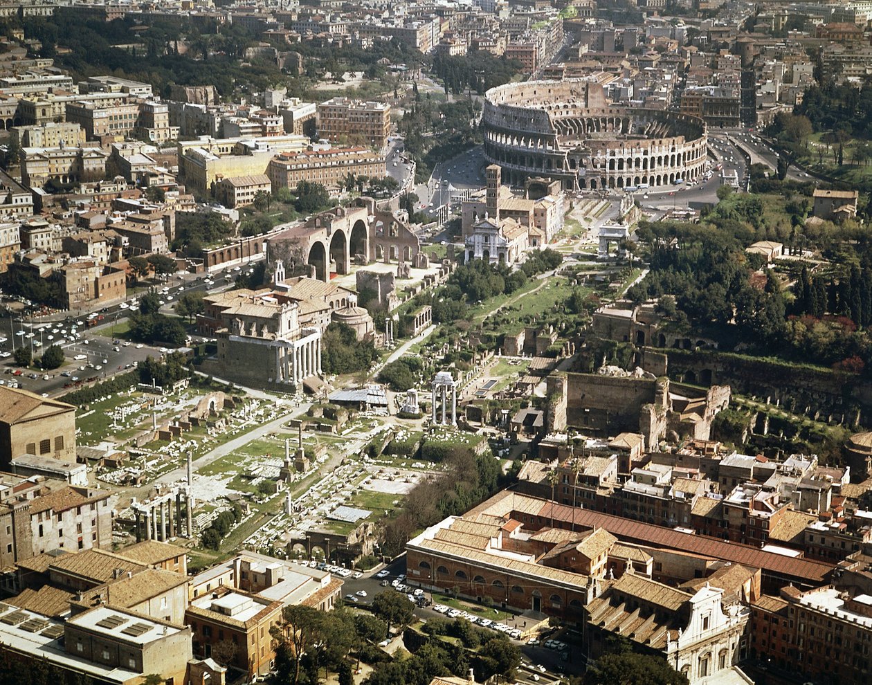 Colosseum eller Flavian Amphitheater, luftfoto, 70-80 e.Kr., Rom, Italien (foto) af Unbekannt Unbekannt