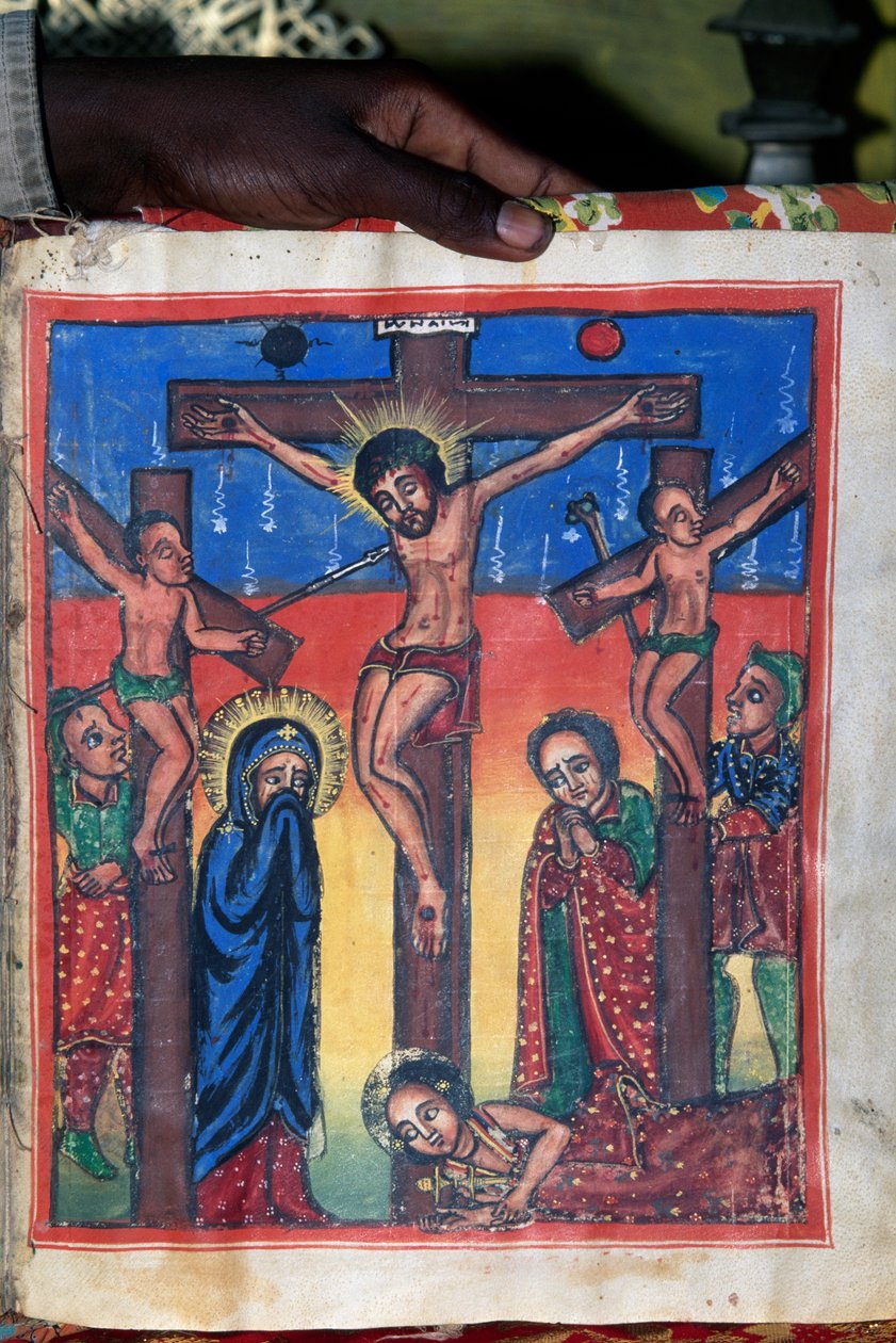 Korsfæstelse, manuskript i museet for St Mary of Zions kirke (1600-tallet), Aksum (Unescos verdensarvsliste af Unbekannt Unbekannt