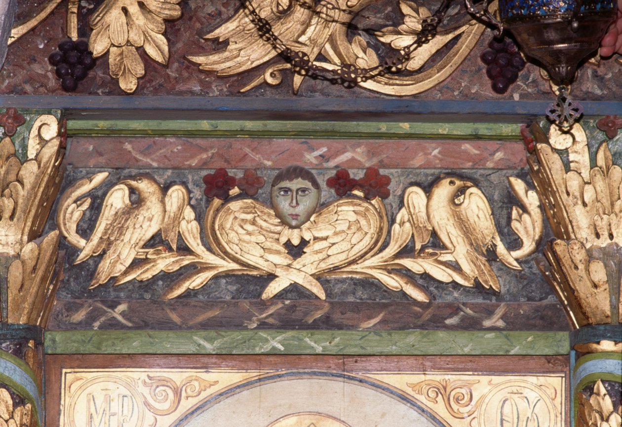 Dekoration, detalje af ikonostase i den byzantinske kirke Sankt Georg, Anidri, Kreta, Grækenland (foto) af Unbekannt Unbekannt
