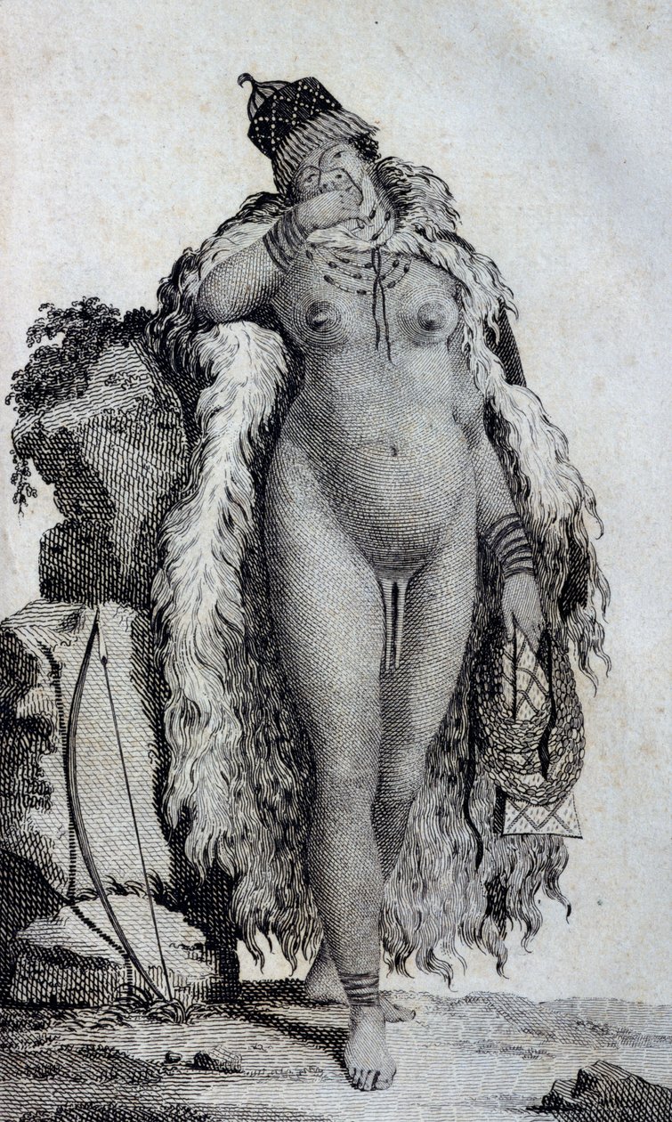Etnisk kvinde Khoikhoi (Hottentots), fra Travels of Le Vaillant til de indre dele af Afrika via Kap det Gode Håb, i årene 1783 af Unbekannt Unbekannt