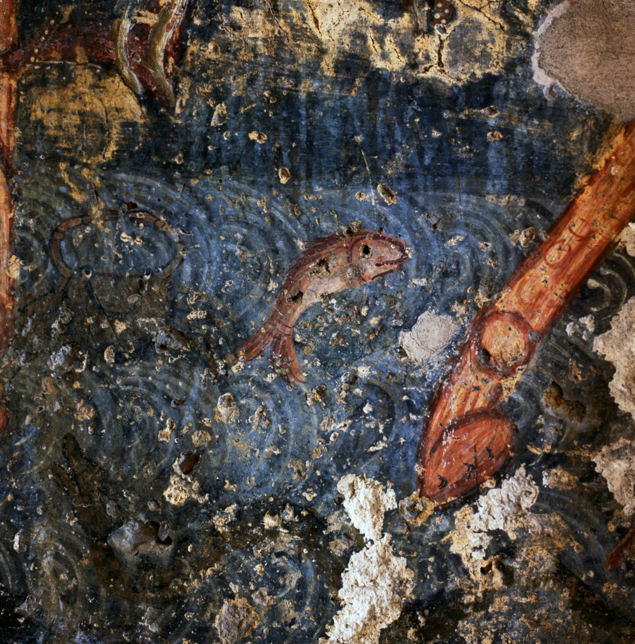 Fisk, detaljer af fresco i klosteret Agios Georgios, Diavaide, Kreta, Grækenland (foto) af Unbekannt Unbekannt