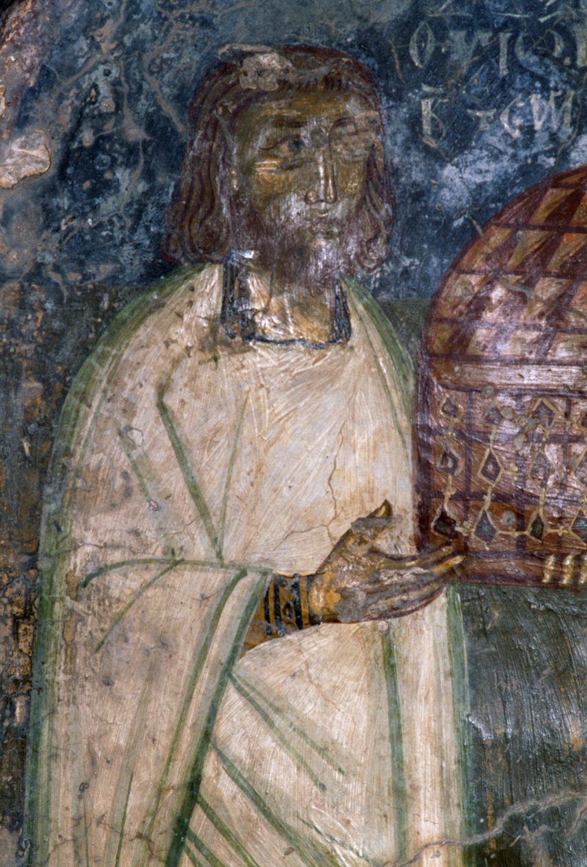 Fresko køber af kirken Agia Anna, holder model af kirken, fresko fra 1642, Anisaraki, Kreta, Grækenland af Unbekannt Unbekannt