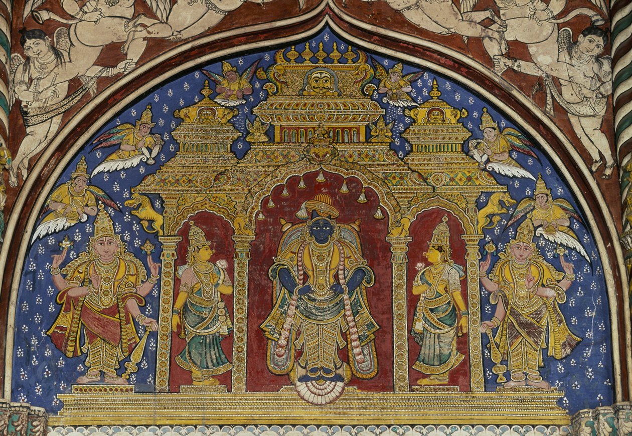 Fresko med Visnu, Thanjavur Maratha-paladset, Tamil Nadu, Indien af Unbekannt Unbekannt