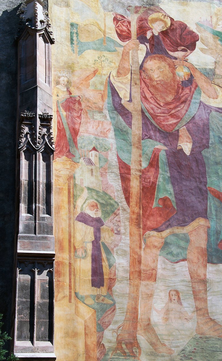 Fresco of St Christopher, sydlige ydre facade, St Nicholas Parish Church, Merano, Bolzano, Trentino-Alto Adige, Italien af Unbekannt Unbekannt