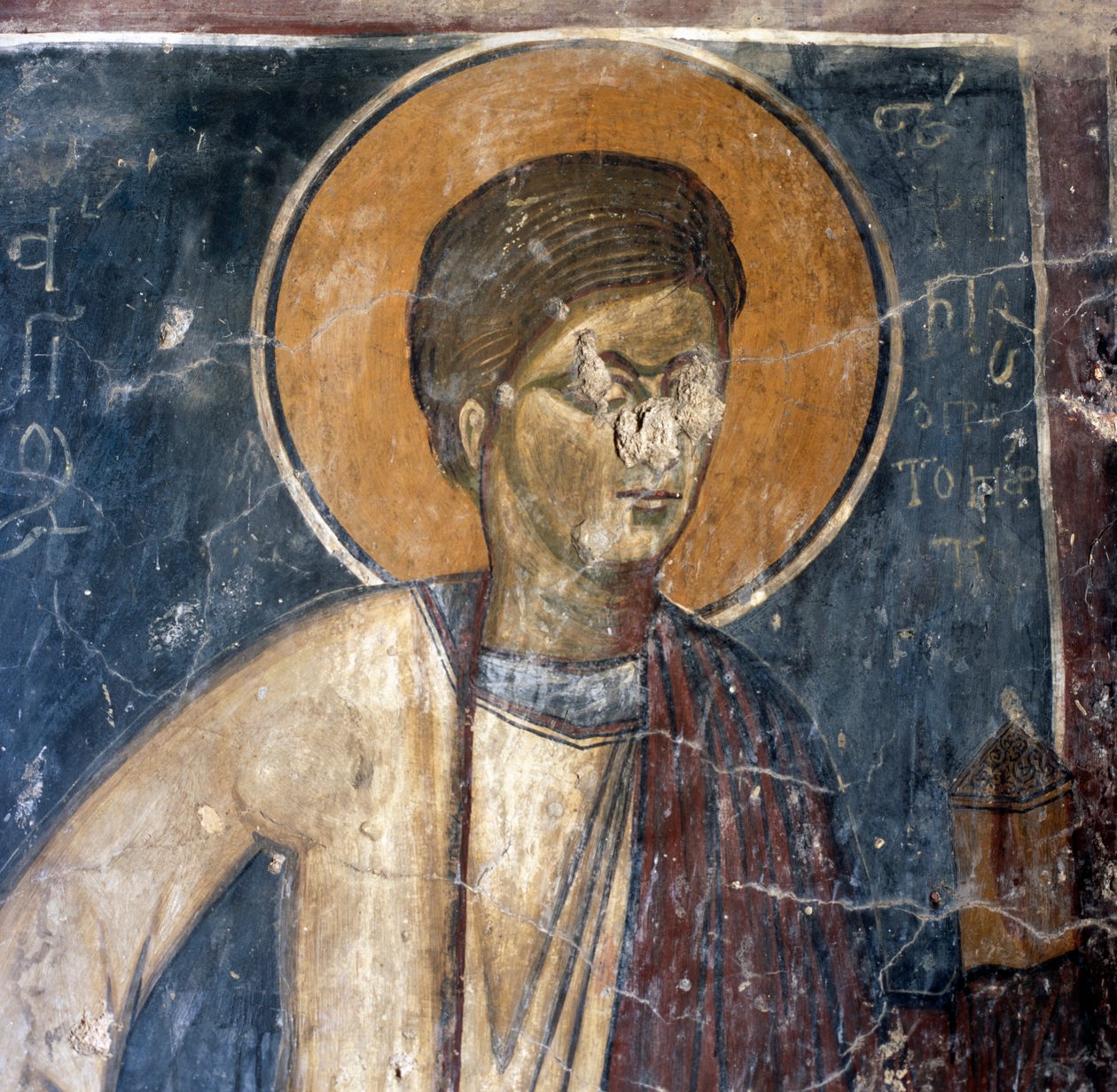 Fresko af helgen i den byzantinske kirke Agios Georgios Xifoforos, Apodoulou, Kreta, Grækenland (foto) af Unbekannt Unbekannt