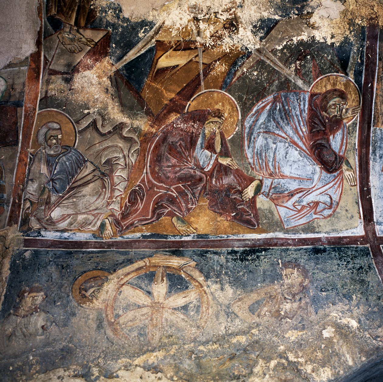Fresko af helgener i den byzantinske kirke Agios Georgios Xifoforos, Apodoulou, Kreta, Grækenland (foto) af Unbekannt Unbekannt