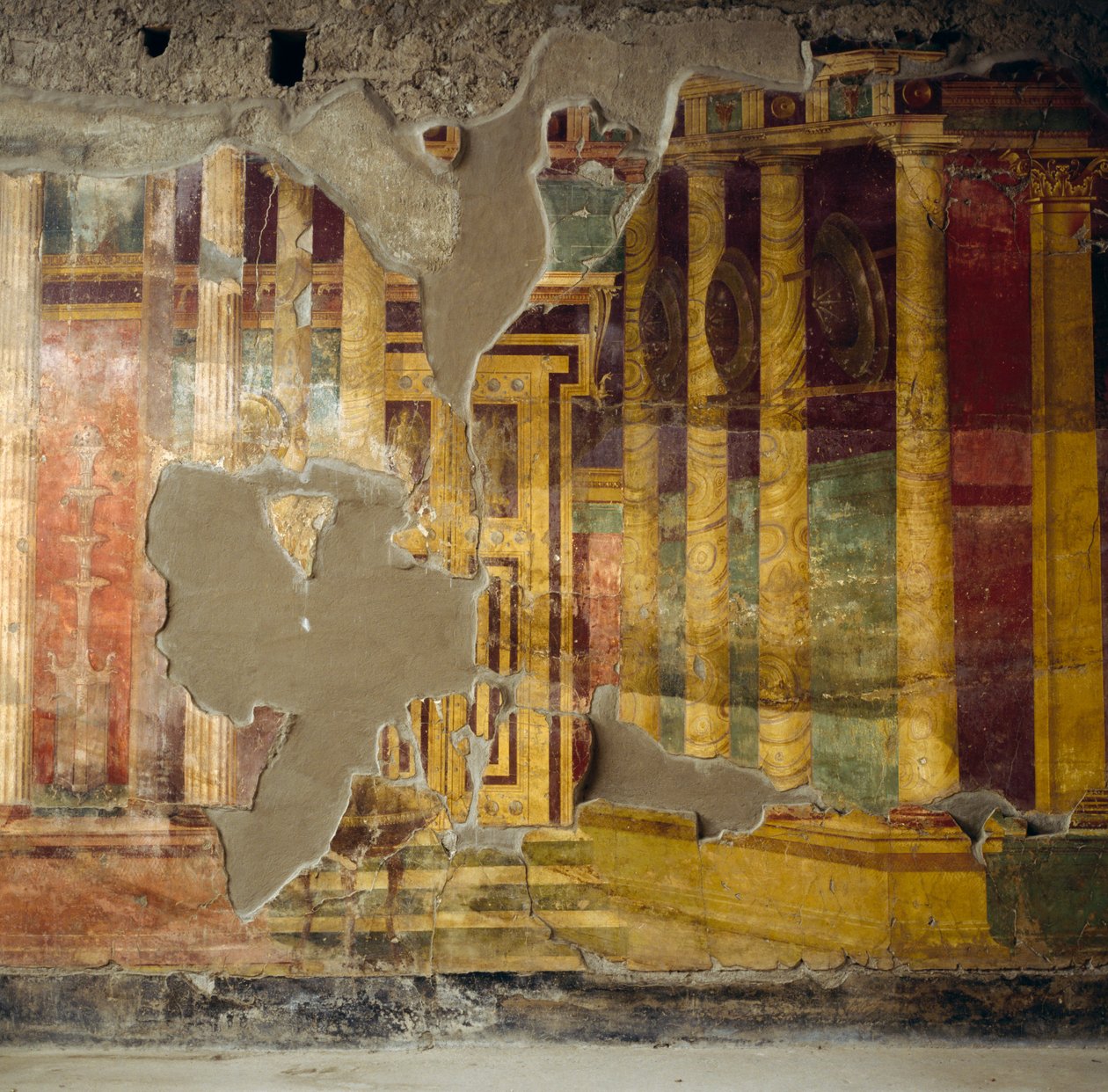 Fresco på den centrale væg af det toscanske atrium, romersk Villa Poppaea af Unbekannt Unbekannt