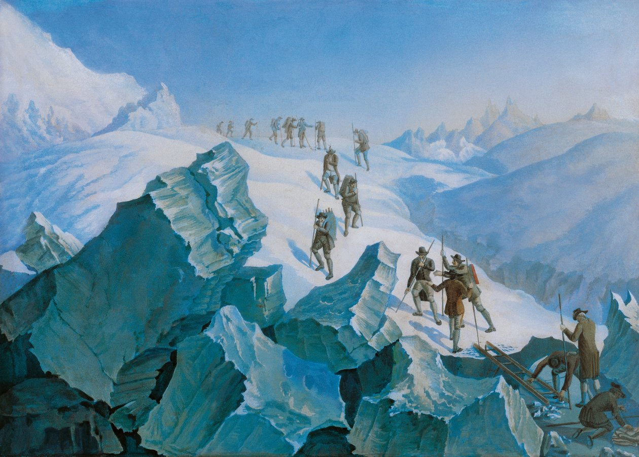 Horace-Benedict de Saussures ekspedition vender tilbage fra toppen af Mont Blanc, august 1785 af Unbekannt Unbekannt