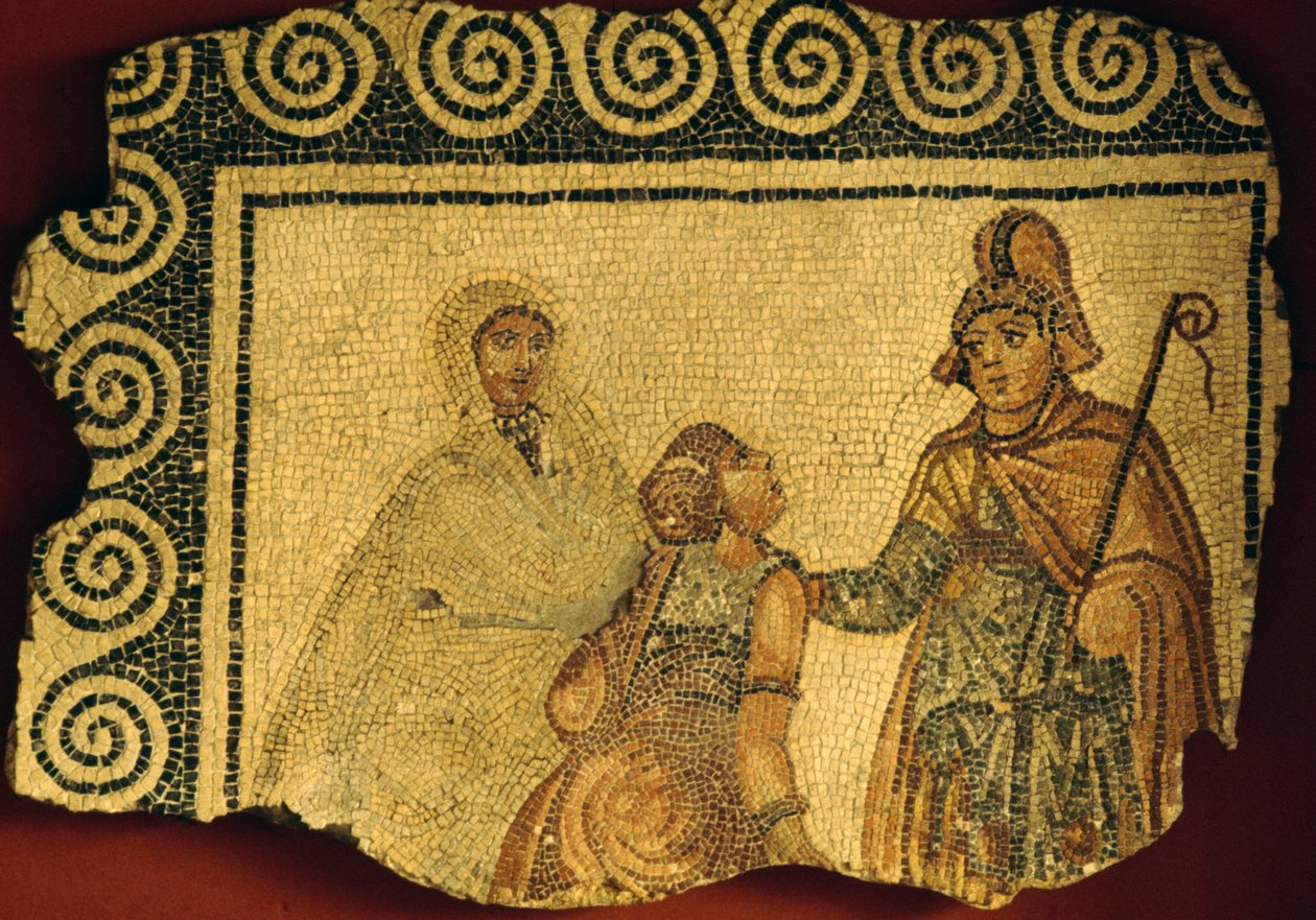 Indvielsesscene, mosaik fra den romerske villa Negrar, Veneto, Italien, romersk civilisation af Unbekannt Unbekannt