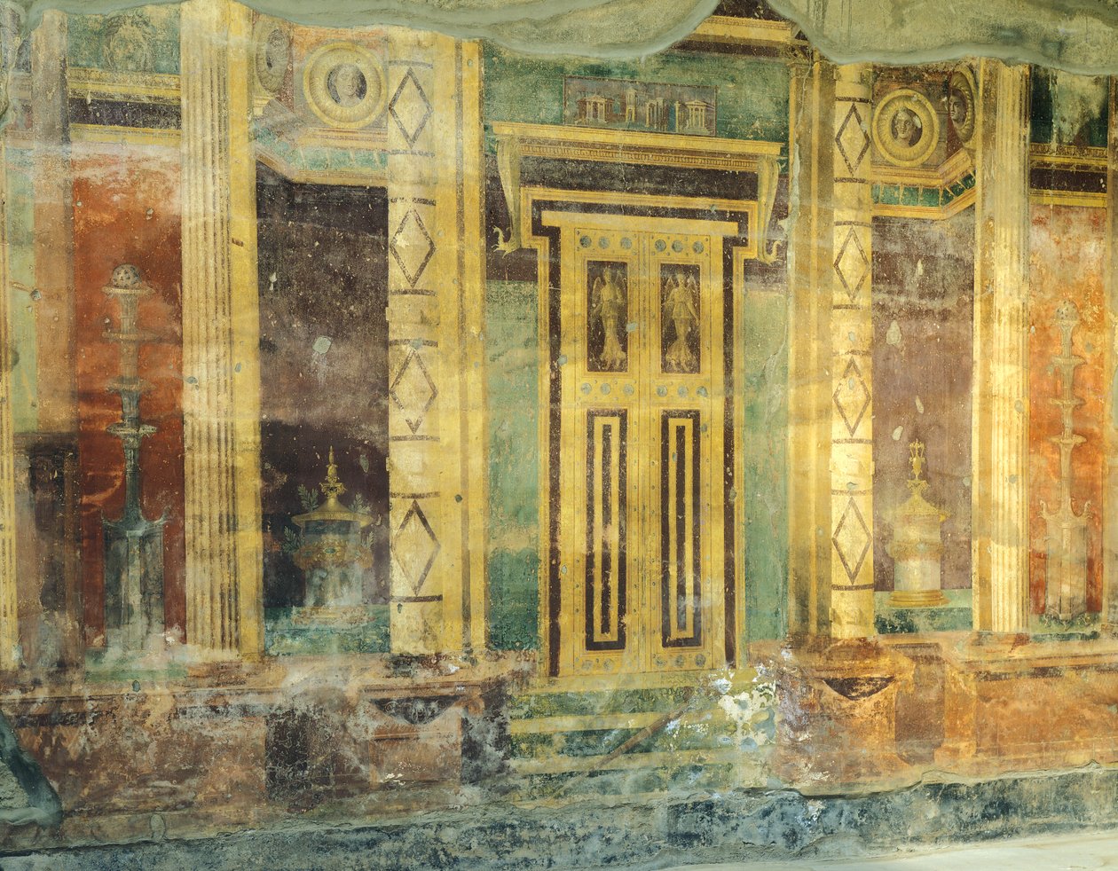 Italien, Campania, Oplonti, arkæologiske område i Torre Annunziata, Roman Villa Poppaea, Great Hall, Fresco med søjler i anden Pompeiansk stil af Unbekannt Unbekannt