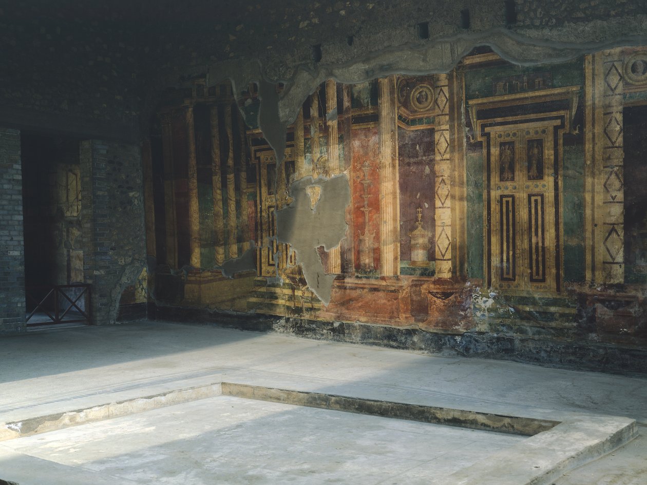 Italien, Campania, Oplonti, det arkæologiske område i Torre Annunziata, den romerske villa Poppaea, fresker med arkitektoniske motiver i anden pompeiansk stil af Unbekannt Unbekannt
