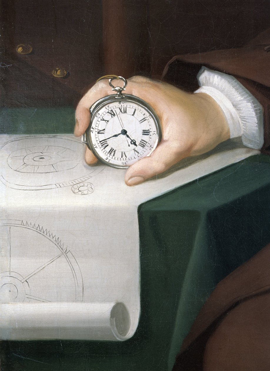 John Harrison med sit marine kronometer, c 1767 af Unbekannt Unbekannt