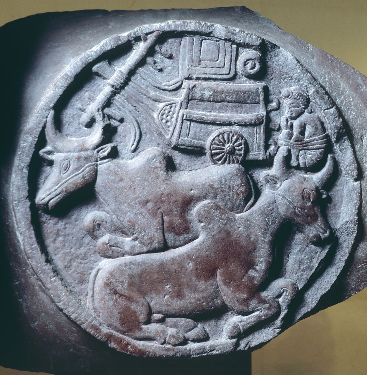 Medaljon dekoreret i relief fra balustrade af Stupa af Bharhut, buddhistisk monument, Madhya Pradesh, Indien, indisk civilisation, 2. århundrede f.Kr. af Unbekannt Unbekannt