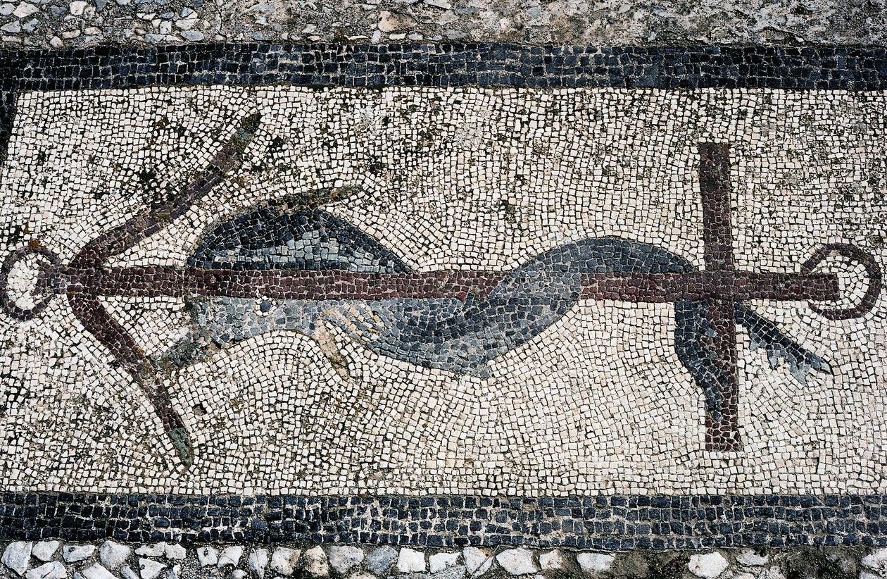 Mosaik, der forestiller delfin og anker, øen Delos (UNESCOs verdensarvsliste af Unbekannt Unbekannt