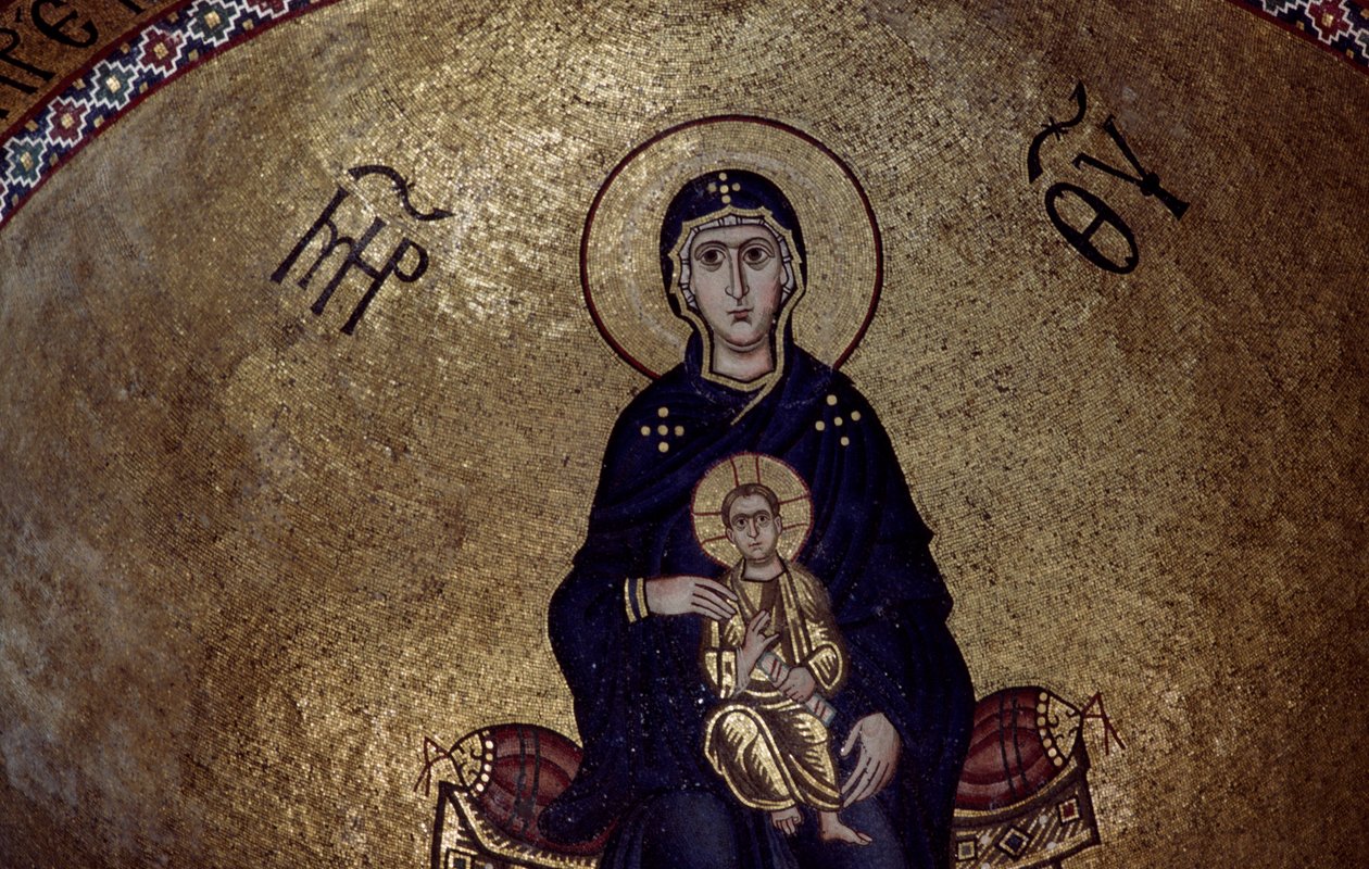 Mosaik af Jomfru Maria fra Hosios Loukas-klosteret, Grækenland, grundlagt i begyndelsen af det 10. århundrede af Unbekannt Unbekannt