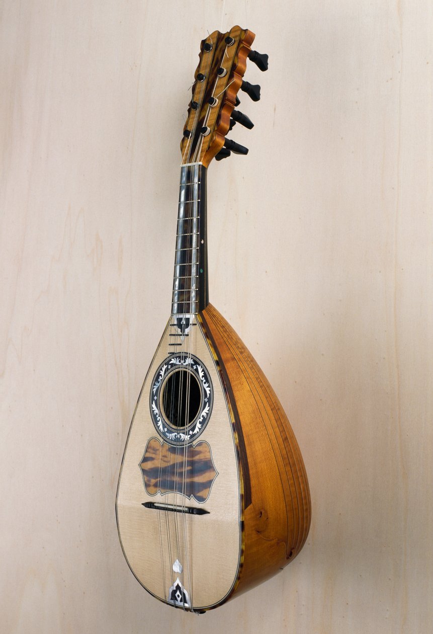 Napolitansk mandolin, musikinstrument bygget i værkstedet hos luthier Pasquale Scala i Praiano, Campania. Italien, 20. århundrede af Unbekannt Unbekannt