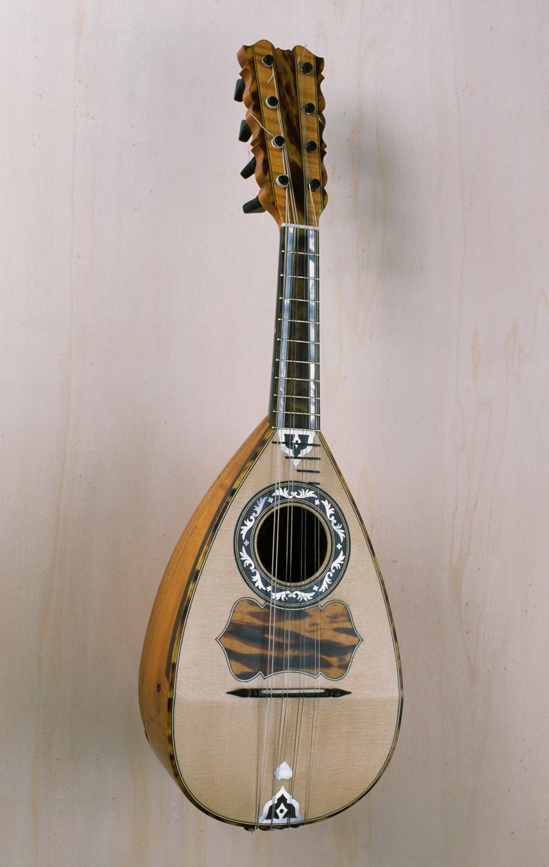 Napolitansk mandolin, musikinstrument bygget i værkstedet hos luthier Pasquale Scala i Praiano, Campania. Italien, 20. århundrede af Unbekannt Unbekannt