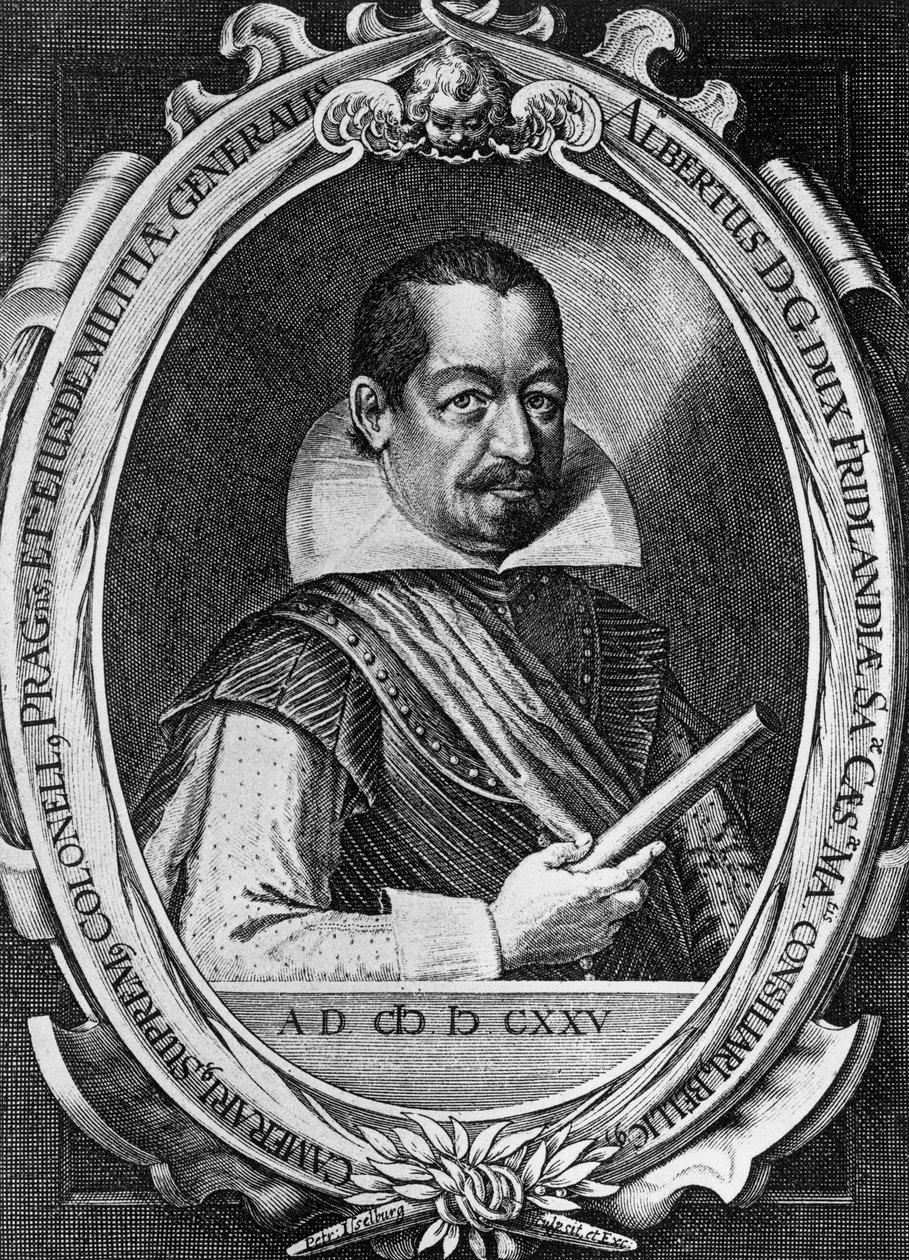 Portræt af Albrecht Wenzel Eusebius von Waldstein (1583-1634), bøhmisk militærleder og politiker, han tilbød sine tjenester under Trediveårskrigen til kejser Ferdinand II, gravering af Peter Isselburg (ca. 1580-ca. 1631) af Unbekannt Unbekannt