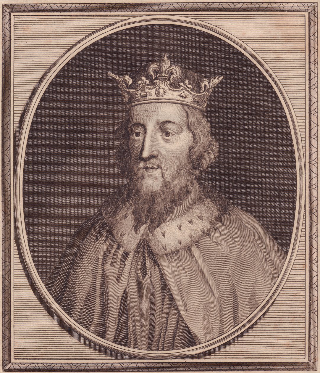 Portræt af Alfred den Store (849-889), konge af Wessex, Storbritannien, kobberstik af John Goldar (1729-1795) af Unbekannt Unbekannt