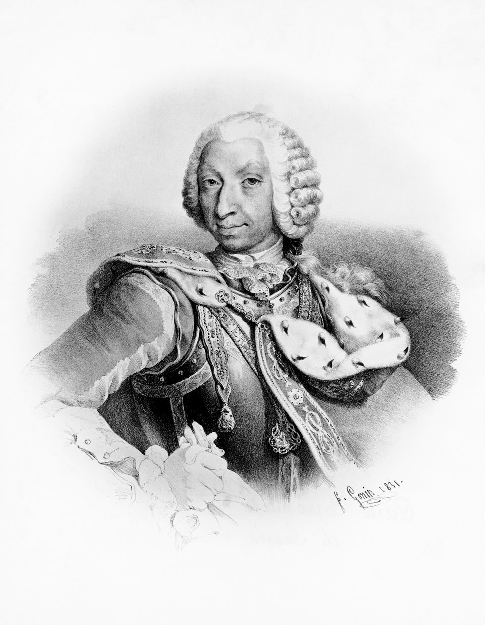 Portræt af Charles Emmanuel III af Savoyen (1701-1773), konge af Sardinien fra 1730, gravering efter tegning af Francesco Gonin (1808-1889) af Unbekannt Unbekannt