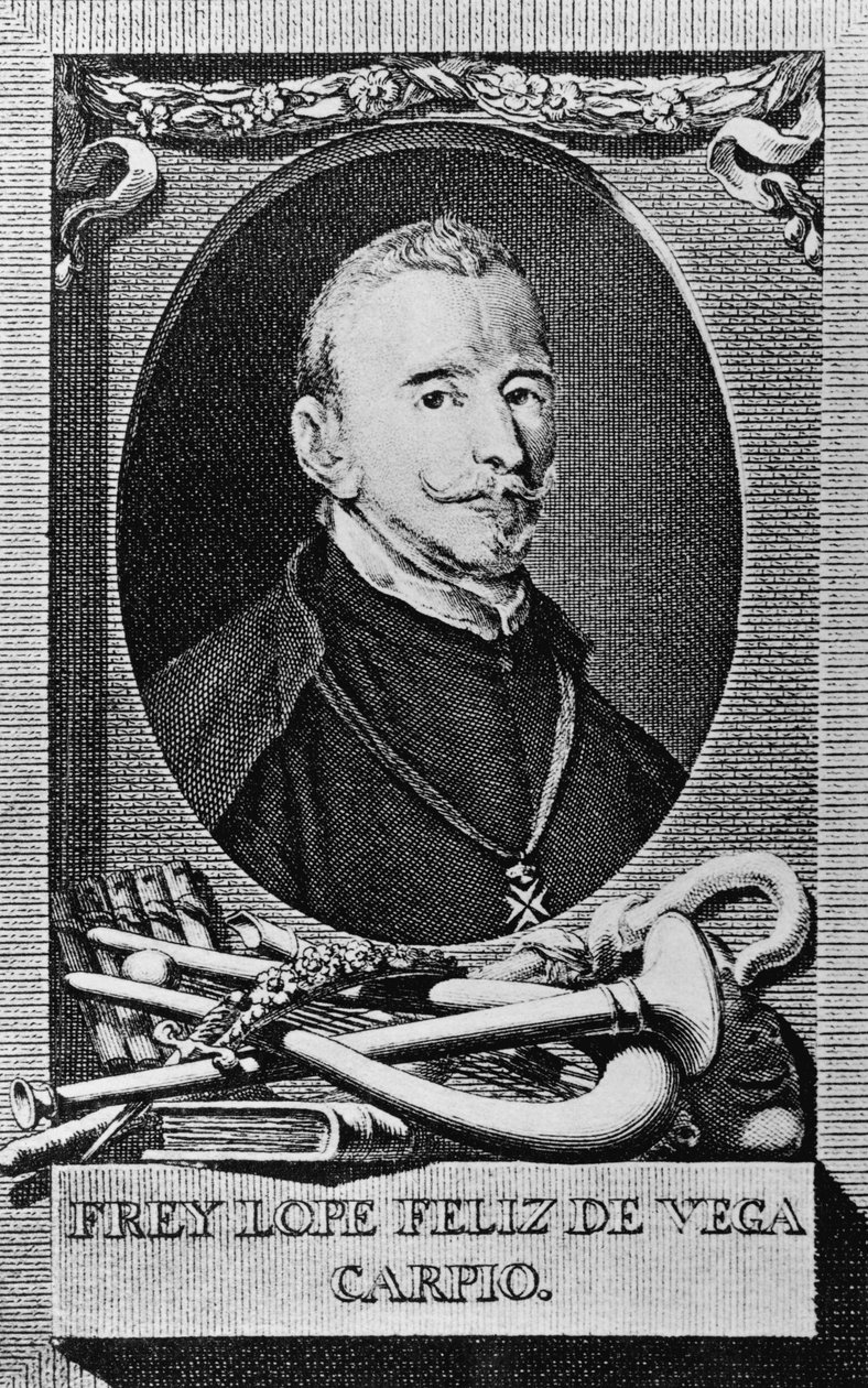 Portræt af Felix Lope de Vega y Carpio (1562-1635), spansk romanforfatter, digter og dramatiker, gravering af Unbekannt Unbekannt