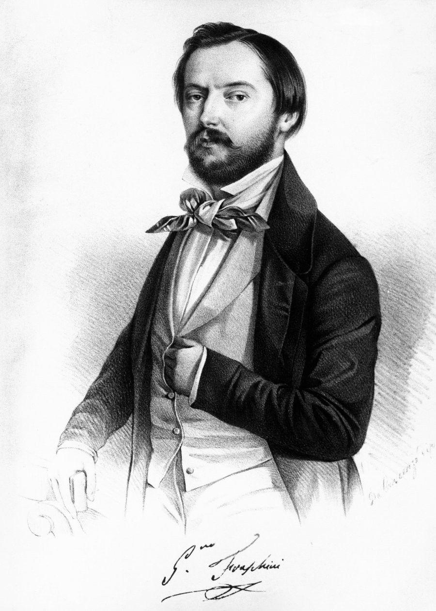 Portræt af Gaetano Fraschini (1816-1887), italiensk tenor, gravering af Unbekannt Unbekannt