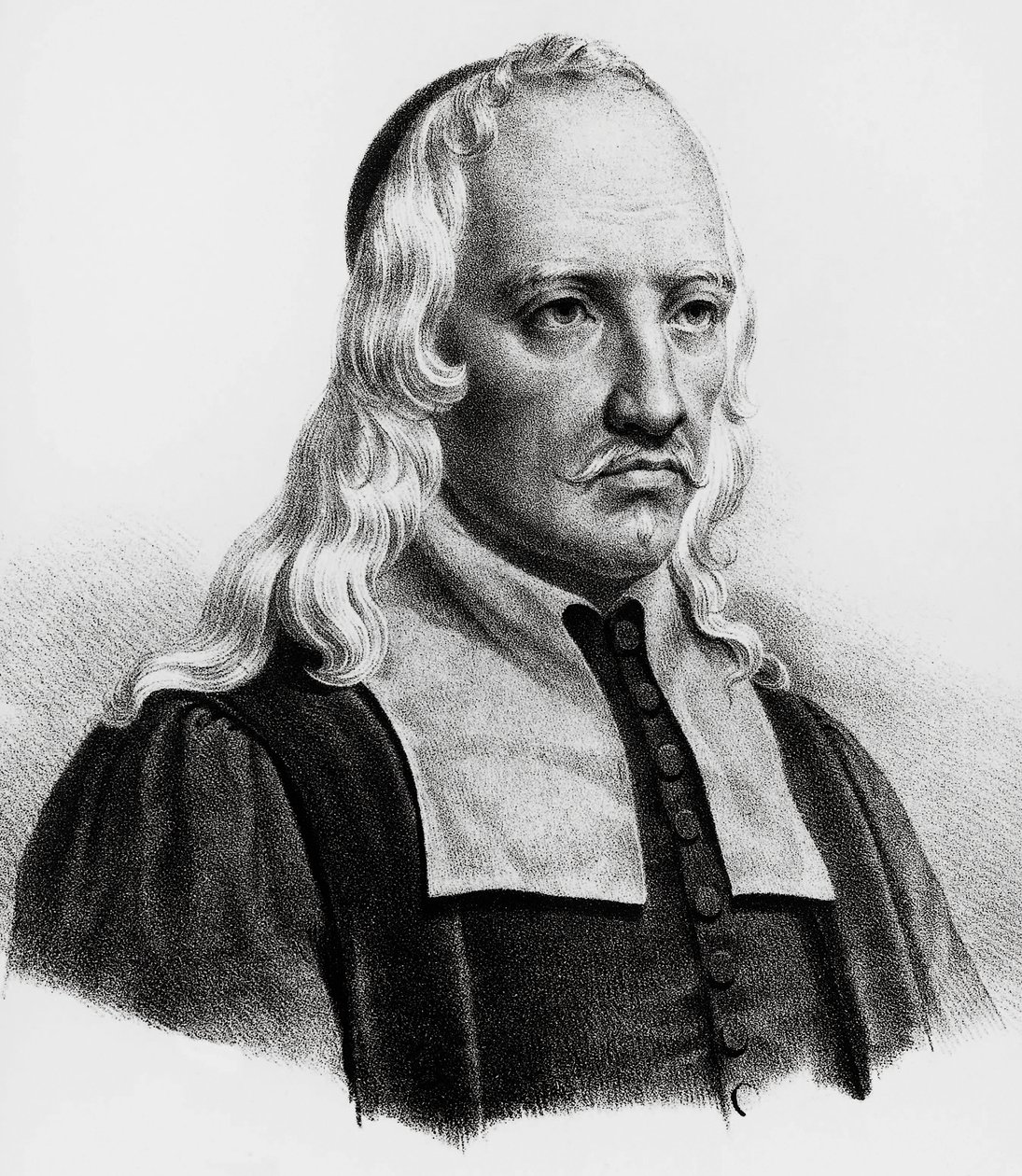 Portræt af Giovanni Alfonso Borelli (1608-1679), italiensk matematiker, astronom, filosof, fysiolog, gravering af Unbekannt Unbekannt