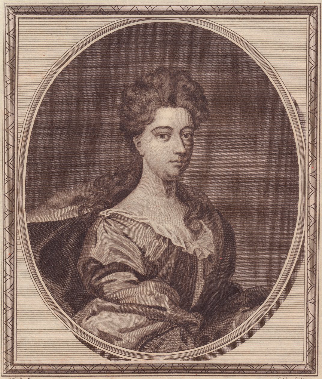 Portræt af Greville Doddington, hertuginde af Manchester (1672-1720), kobberstik af John Goldar (1729-1795) fra maleri af G Kneller af Unbekannt Unbekannt