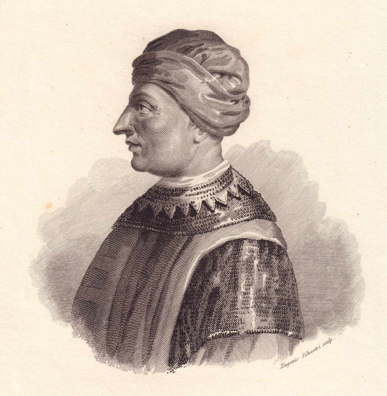 Portræt af den italienske militærleder Can Francesco della Scala også kendt som Cangrande I (1291-1329), kobberstik af Eugenio Silvestri af Unbekannt Unbekannt