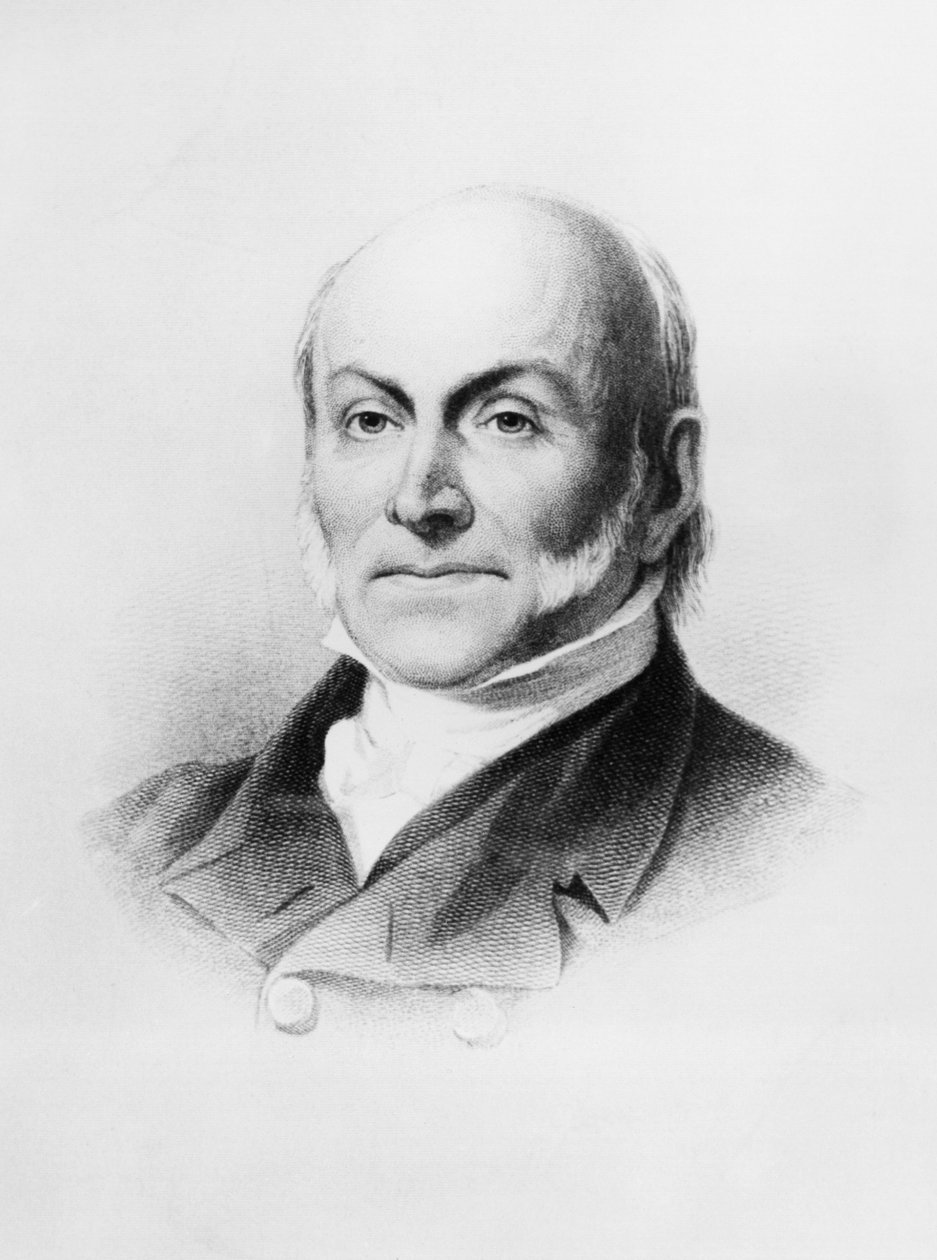 Portræt af John Quincy Adams (1767-1848), amerikansk diplomat og politiker, der tjente som 6. præsident for USA fra 1825 til 1829, gravering efter maleri af George Peter Alexander Healy (1818-1894) af Unbekannt Unbekannt