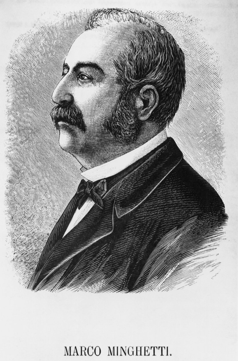 Portræt af Marco Minghetti (1818-1886), italiensk økonom og statsmand, der var premierminister i Kongeriget Italien fra 1863 til 1864 og fra 1873 til 1876, gravering af Unbekannt Unbekannt