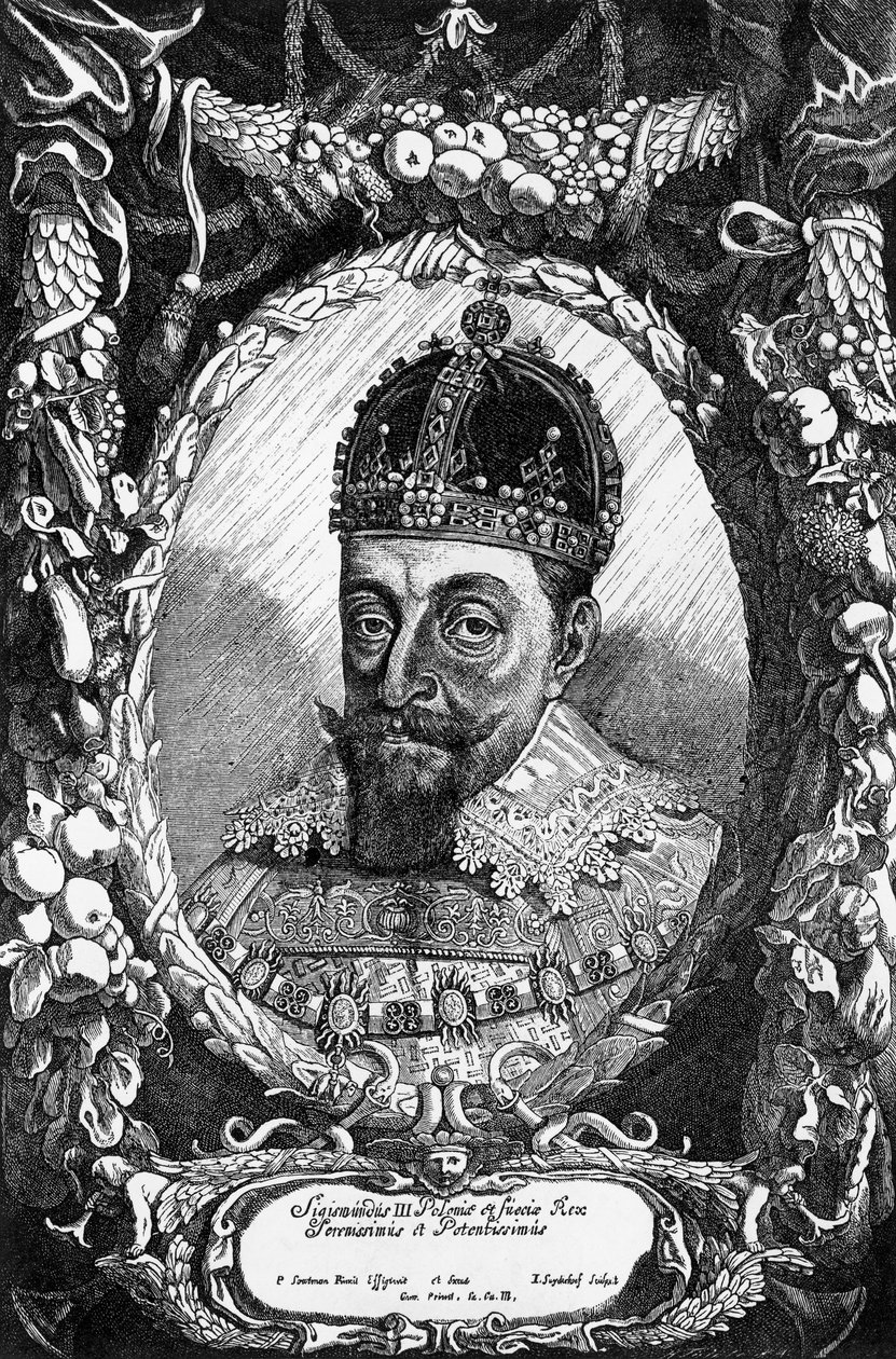 Portræt af Sigismund III Vasa (1566-1632), konge af Polen fra 1587 til 1632, konge af Sverige fra 1592 til 1599, og storhertug af Litauen, gravering af Unbekannt Unbekannt