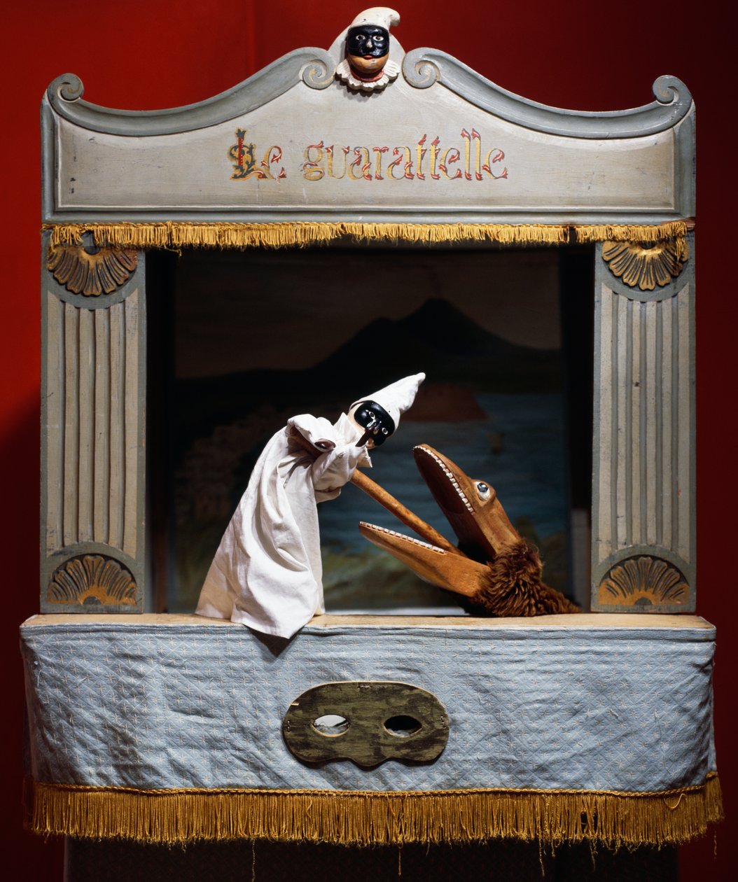 Punch (Pulcinella) og krokodille, dukker fra Maria Imperatrice Guarattelle-teatret, Napoli, Italien (foto) af Unbekannt Unbekannt
