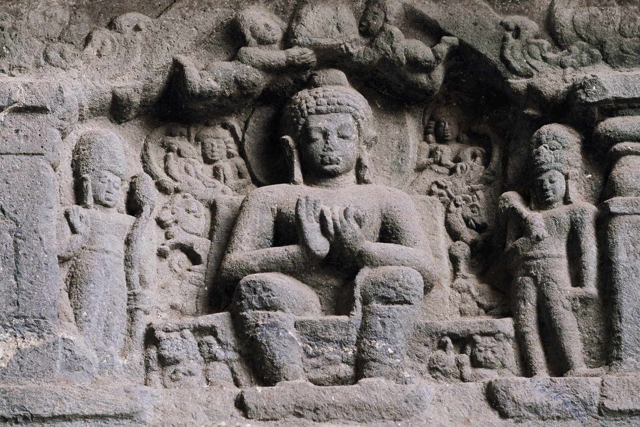Relief forestillende Buddha, Karla-hulerne, Maharashtra, Indien, 2. århundrede. af Unbekannt Unbekannt