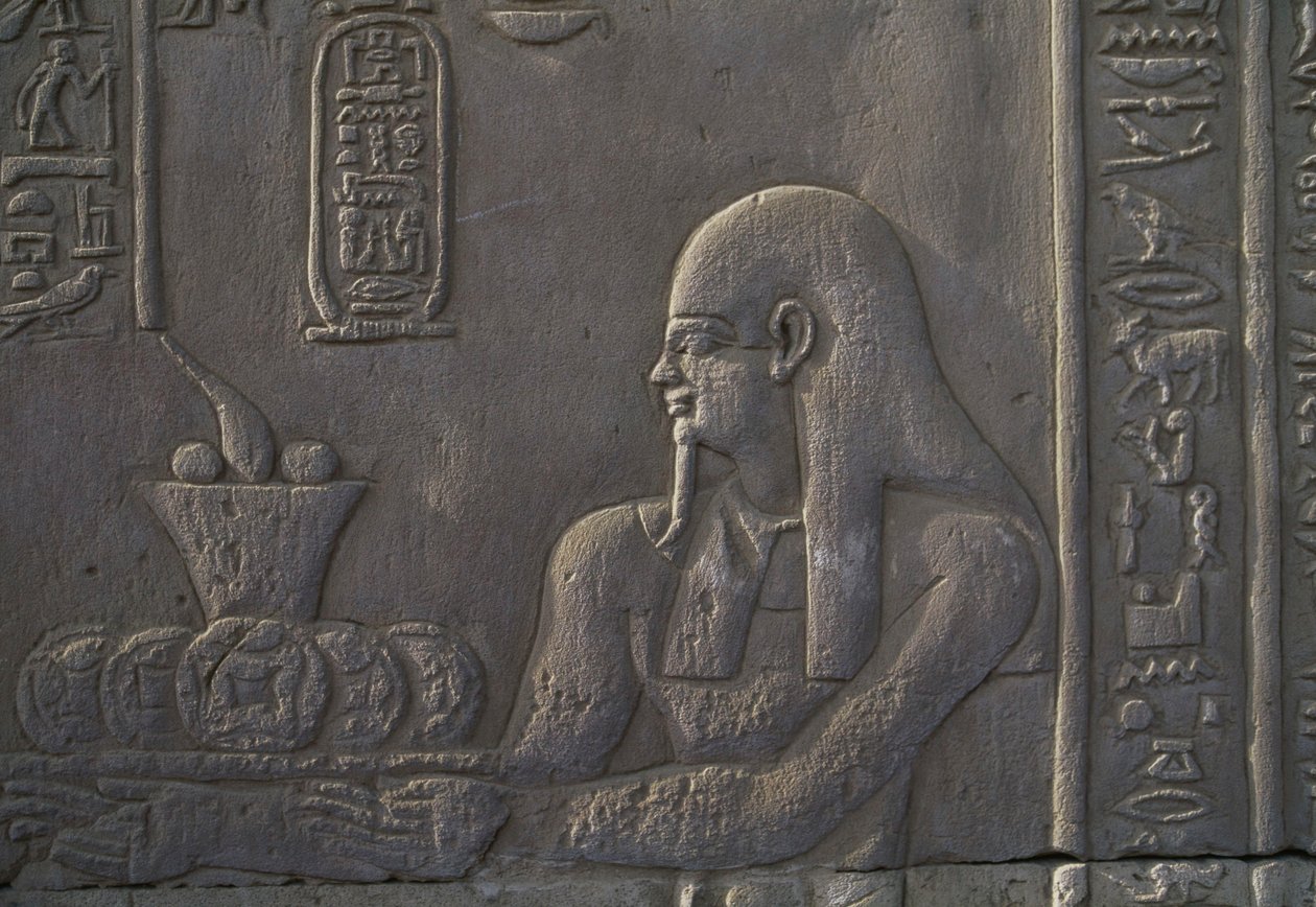 Relief, der forestiller en donor, Kom Ombo-templet, Egypten, egyptisk civilisation, ptolemæisk dynasti, 2.-1. århundrede f.Kr. af Unbekannt Unbekannt