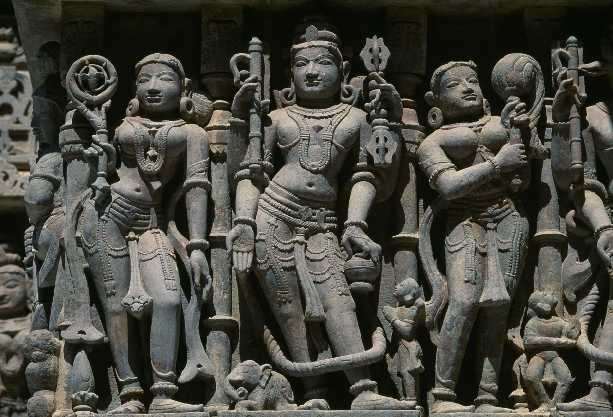 Relief af mandlige og kvindelige figurer, Adishvara-templet, Vimalavasi Tuk, tempelkompleks på Shatrunjaya-bakken, Palitana, Gujarat, Indien af Unbekannt Unbekannt