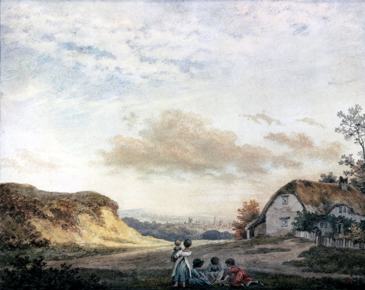 Landskab af Luke Howard med børn, der leger ved et sommerhus, c 1808-1811 af Unbekannt Unbekannt