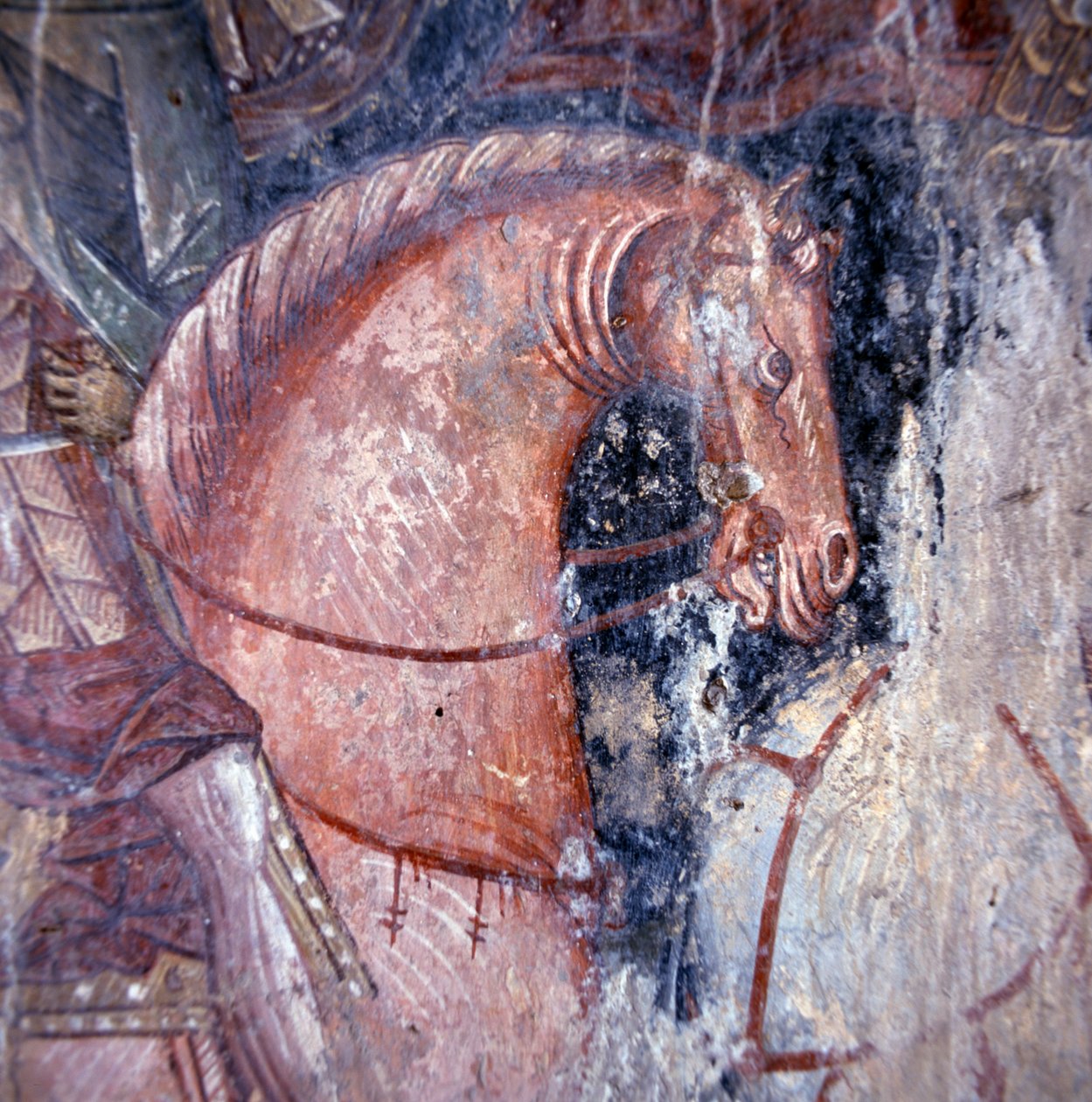 Helgen til hest, fresko i kirken i Palaia Roumata, Kreta, Grækenland, Detalje (foto) af Unbekannt Unbekannt