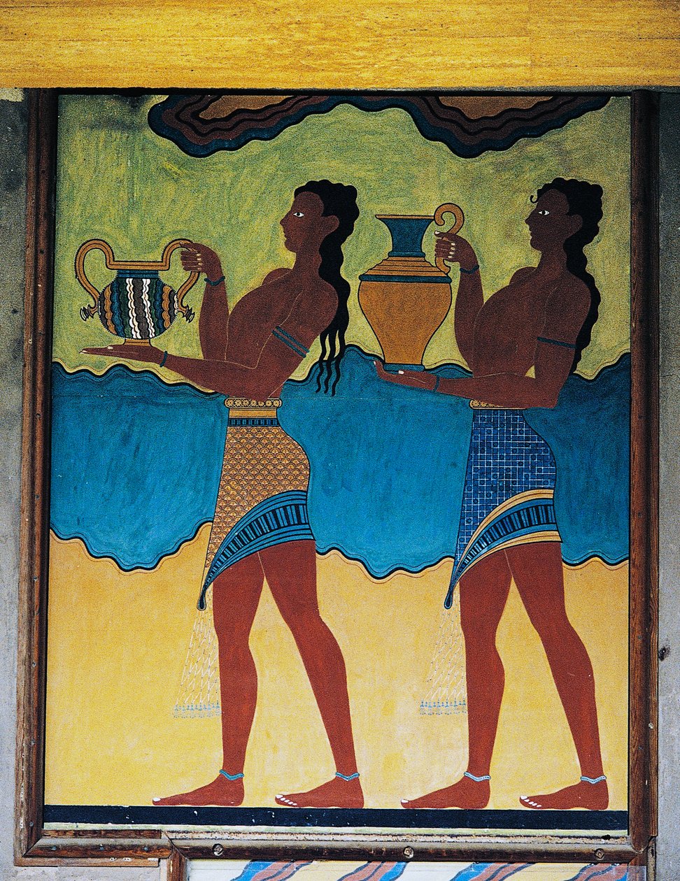 Tjenere, der bærer vaser, fresco i Knossos-paladset, Kreta, Grækenland, minoisk civilisation af Unbekannt Unbekannt