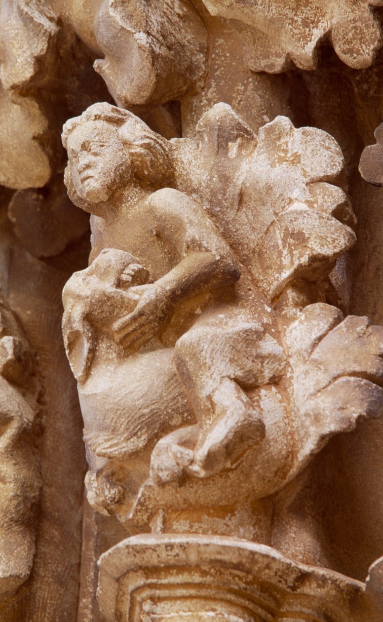Spanien, Navarra, Ujue, Santa Maria-kirken, arkitektoniske detaljer af Unbekannt Unbekannt