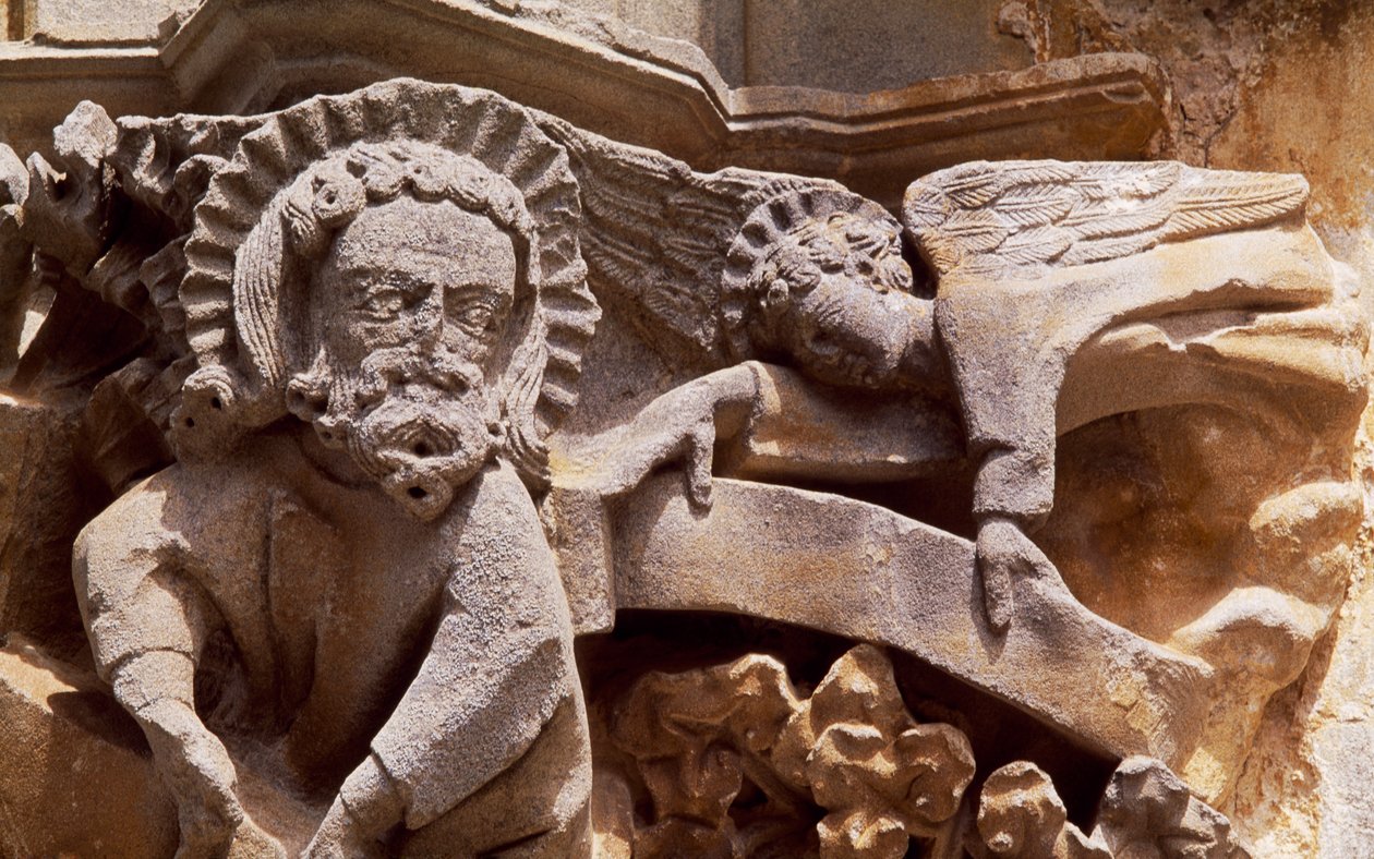 Spanien, Navarra, Ujue, Santa Maria-kirken, arkitektoniske detaljer af Unbekannt Unbekannt