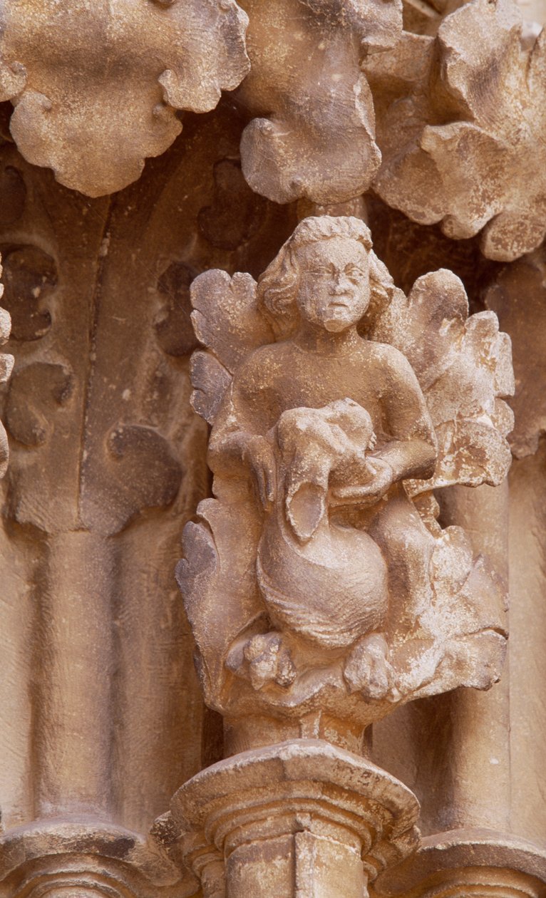 Spanien, Navarra, Ujue, Santa Maria-kirken, arkitektoniske detaljer af Unbekannt Unbekannt