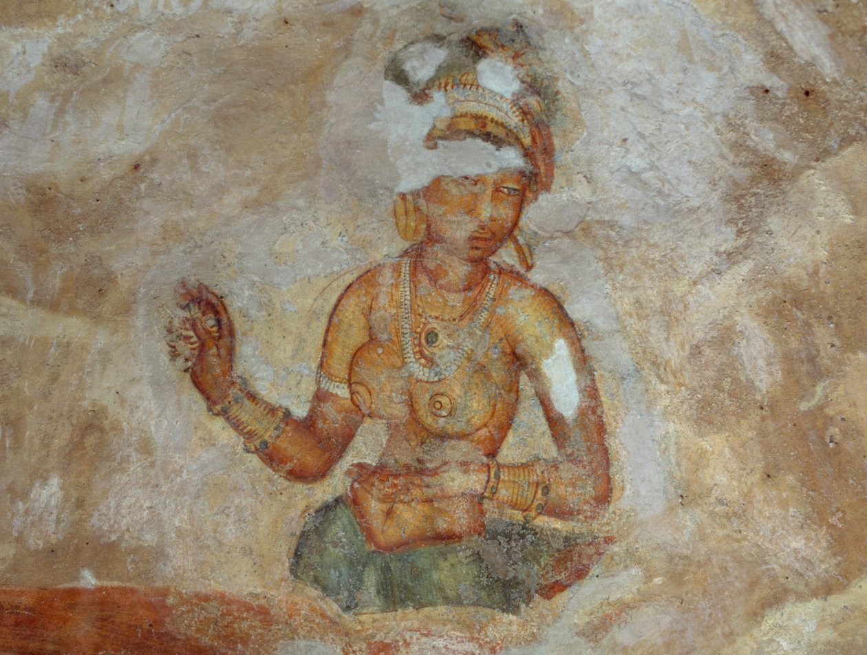 Sri Lanka, Fresko af piger i Sigiriya arkæologiske kompleks (UNESCOs verdensarvsliste af Unbekannt Unbekannt