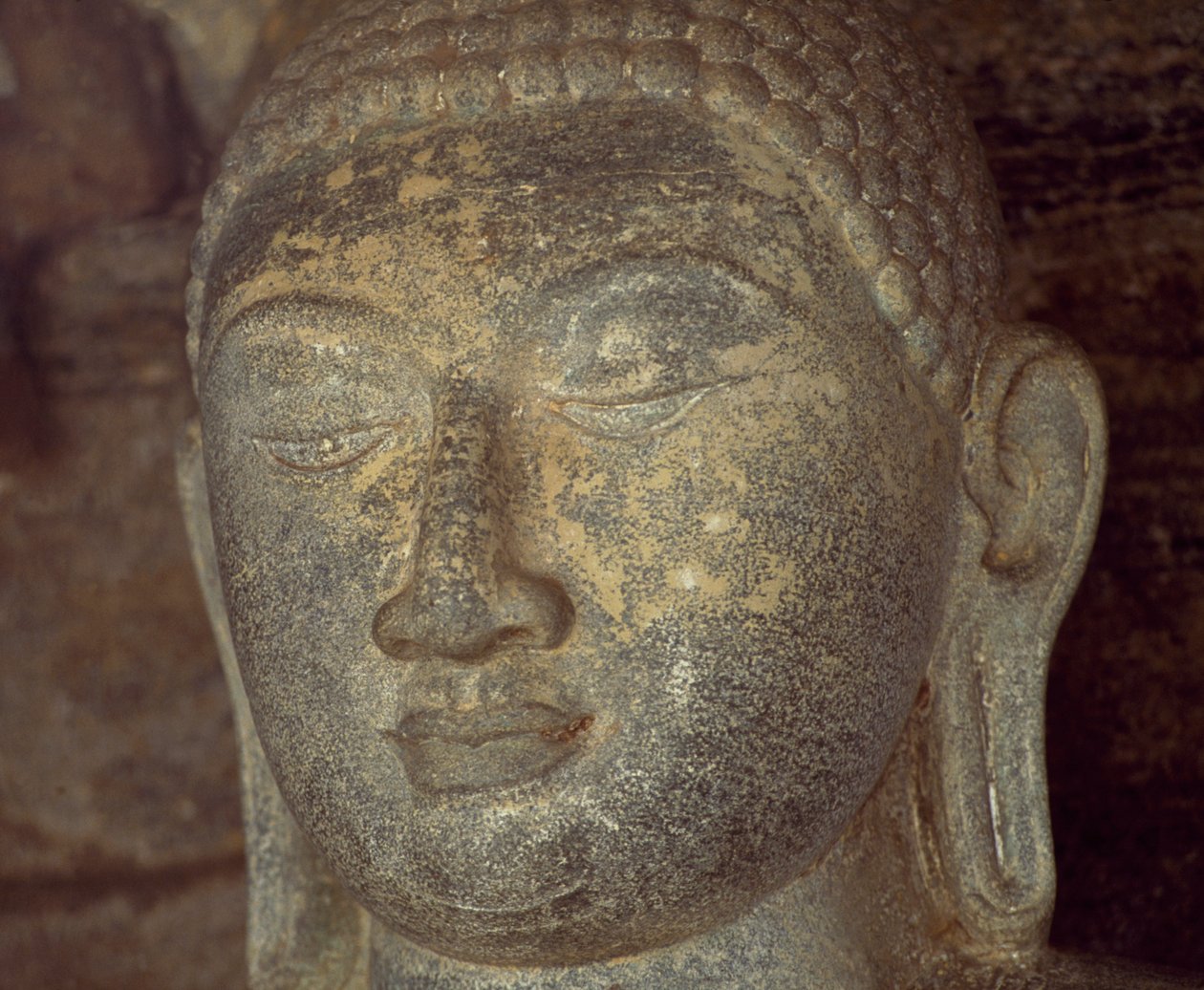 Sri Lanka, Polonnaruwa, Detalje af statue af Buddha af Gal Vihara (UNESCOs verdensarvsliste af Unbekannt Unbekannt