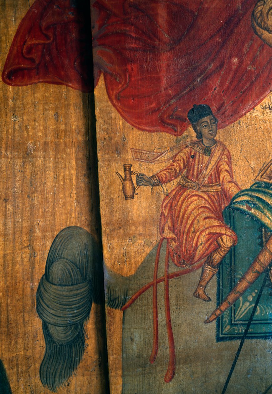 St George og Dragon, detalje af træpanel i kirken Agia Paraskevi, Anisaraki, Kreta, Grækenland (foto) af Unbekannt Unbekannt