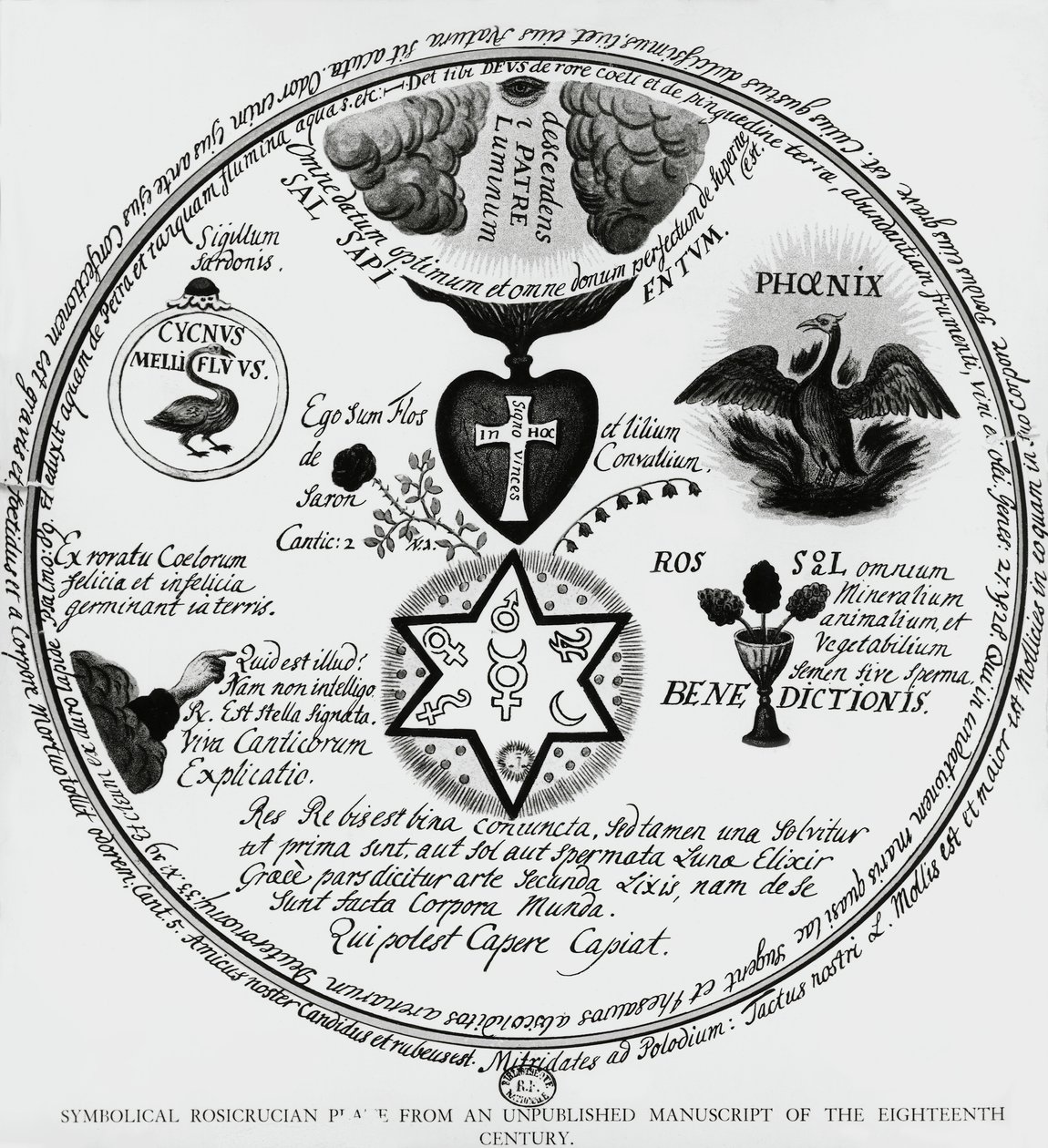 Symboler for rosenkreuzerne, tegning fra 1700-tallets manuskript, Frankrig af Unbekannt Unbekannt