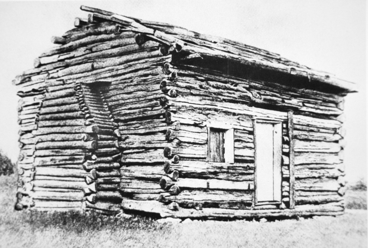 Den bjælkehytte, hvor Abraham Lincoln blev født (s/h-foto) af Unbekannt Unbekannt