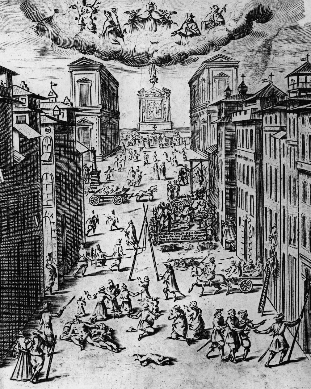 Pesten i Milano i 1630, radering, Italien af Unbekannt Unbekannt